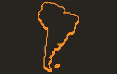 Stylized dark isometric map of the continent of South America in a simple style