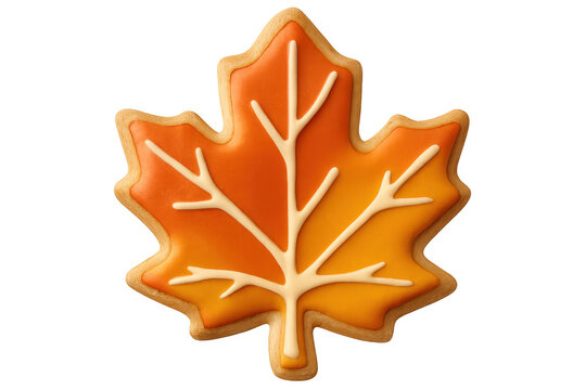 Freshly baked maple leaf cookie representing the warm colors of fall, isolated on a transparent background - Powered by Adobe