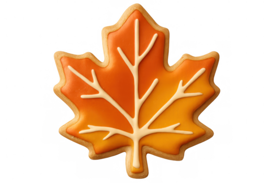 Freshly baked maple leaf cookie representing the warm colors of fall, isolated on a transparent background - Powered by Adobe