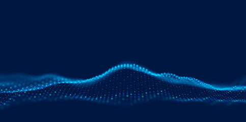 Abstract blue particle background. Flow wave with dot landscape. Digital data structure. Future mesh or sound grid. Pattern point visualization. Technology vector illustration.