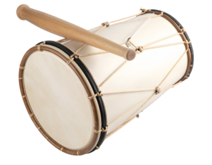 An elegant ethnic drum and its accompanying wooden mallet await the creation of vibrant musical sounds.