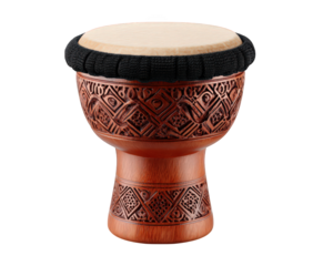 Hand drum bongo drum percussion instrument wooden carved traditional music isolated transparency background African cultural rhythmic joyful sound detailed pattern