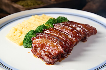Chinese Cantonese delicious honey-glazed roast pork with pineapple