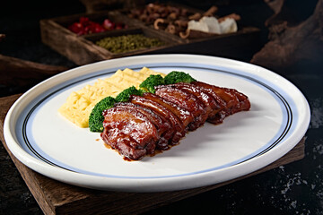 Chinese Cantonese delicious honey-glazed roast pork with pineapple