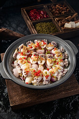 Chinese delicious seafood stone pot garlic pepper fried cuttlefish