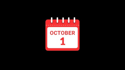 1 October Date Calendar Icon Animation