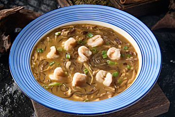 Chinese food sour soup crystal vermicelli shrimp