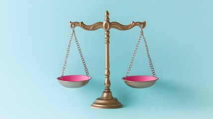 Gold Scales of Justice Pink Bowls Blue Background