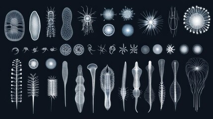 Microscopic marine organisms, scientific illustrations