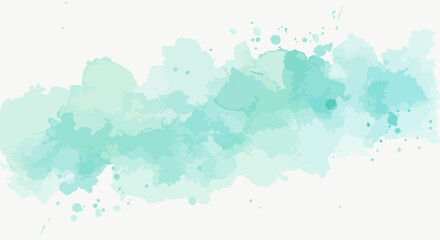 Abstract Teal and Mint Green Watercolor Brushstroke on White Textured Paper
