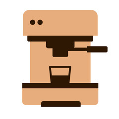Flat icon of espresso coffee machine with portafilter and cup. Minimal vector illustration. Coffee brewing and kitchen appliance concept