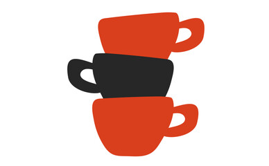 Flat icon of stacked coffee cups in red and black colors. Minimal vector illustration. Hot drink and kitchenware concept