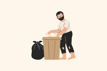 Homeless Man Scavenges for Food Due to Poverty Illustration