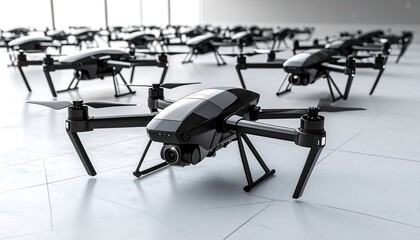 Drone fleet in a hangar