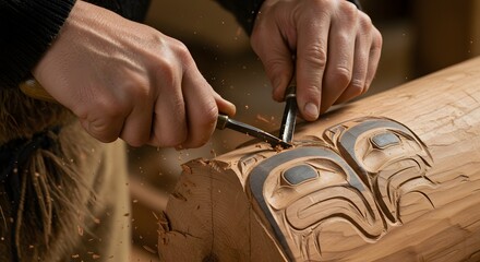Obraz premium Intricate Wood Carving: Crafting a Native American Design