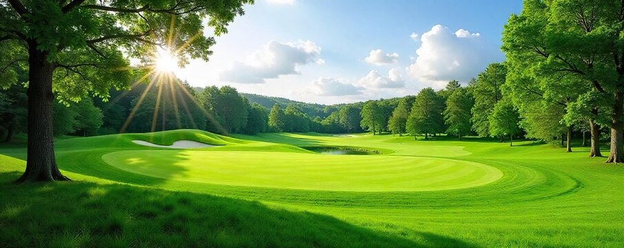 Sun-Dappled Golf Course Serene Greens and Lush Meadows, Ideal for Relaxation and Golf
