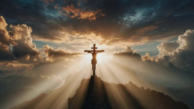 A symbolic image depicting conversion to Christianity; a cross emerges from a dark background, signifying transformation and faith , god, church, sanctuary 