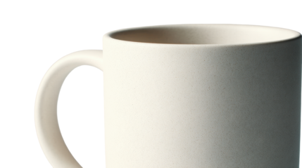 Minimalist white mug design for coffee or tea enthusiasts. transparent background