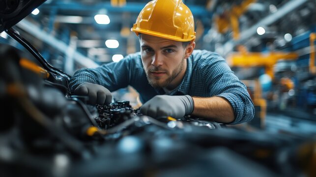 Engine repair action by technician in automotive workshop focused environment close-up view for industry insights
