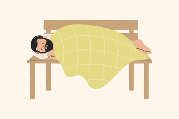 Homeless Man Sleeping on Bench Illustration