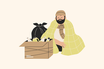 Homeless Man Wrapped in a Blanket Illustration