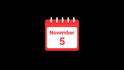 5 November Date Calendar Icon Animation