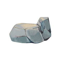 Grey stone with angular shapes. Watercolor illustration of a cartoon style landscape. A huge stone, part of a cliff. Perfect for fantasy backgrounds, nature scenes, game materials, and storybooks.