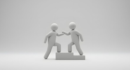 Helping Hand: Figurines Climbing Steps Together