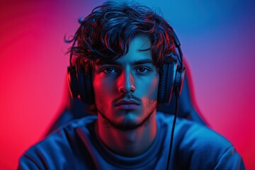 Gamer: Intense Esports Portrait with Neon Lights