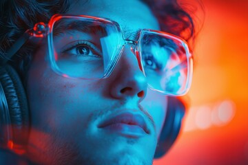 Gamer: Intense Esports Portrait with Neon Lights