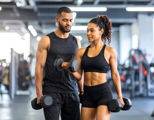 Couple working out with dumbbells (1)