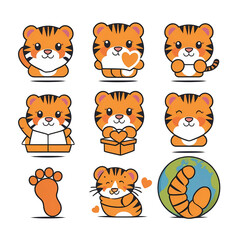 Obraz premium Flat Vector Icon Pack – International Tiger Day, Wildlife Conservation, Tiger Faces