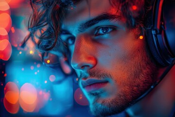 Gamer: Intense Esports Portrait with Neon Lights