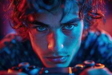 Gamer: Intense Esports Portrait with Neon Lights