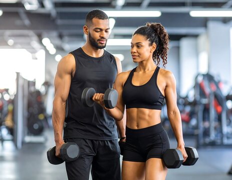 Couple working out with dumbbells (1)