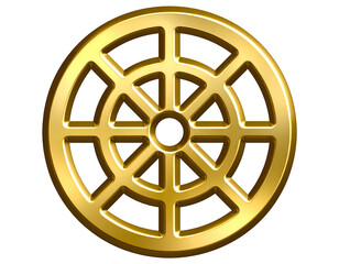 Obraz premium Shining golden abstract wheel structure with a captivating metallic luster and detailed spoke pattern