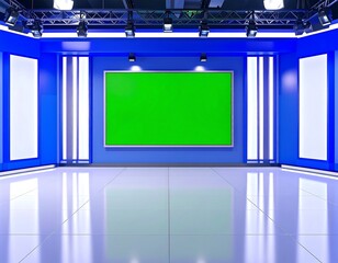 Blue studio with green screen