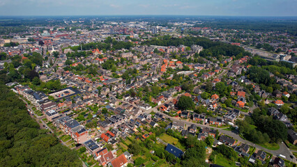 Aerial panorama view of the city Assen in the Netherlands on a sunny day in summer
