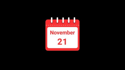 21 November Date Calendar Icon Animation