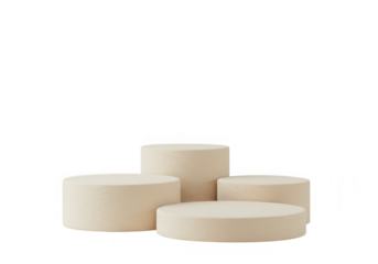 Beige round podium platforms for product display isolated on transparent background