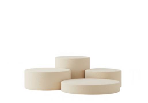Beige round podium platforms for product display isolated on transparent background