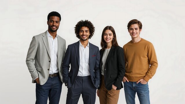 Adults posing formally on a plain white background, manager,office,person