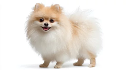 Fotobehang Dierenarts A fluffy Pomeranian standing confidently on a bright white studio backdrop  © Artittaya