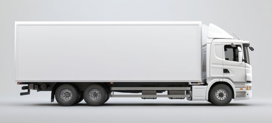 The white delivery truck shown in profile, perfect for transportation and logistics.