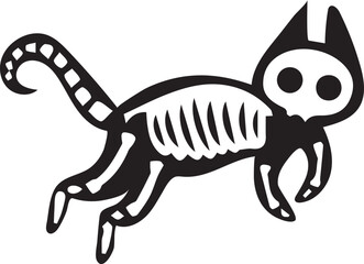 A Spooky Skeleton Cat in Black and White A Halloween Inspired Illustration of a Feline Skeleton with Quirky Design