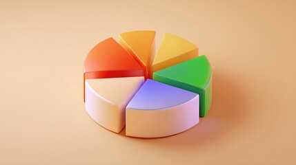 Fototapeta premium Realistic D pie chart hovering with soft shadows and minimal design