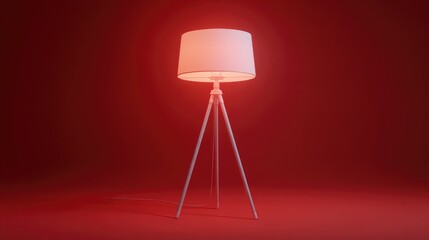 Tripod-base white lamp centered against crimson red background
