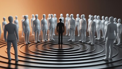 Group of White Figures Surrounding a Black Figure on Concentric Circles