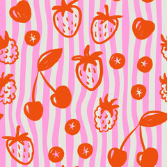 Seamless pattern with berries. Vector Hand drawn background for design and card, covers, package, wrapping paper, swimwear