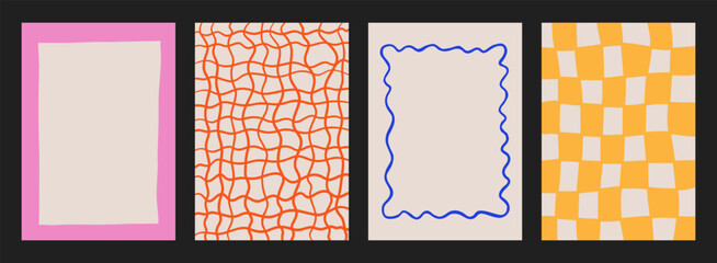 A trendy collection of vector frames and backgrounds with hand-drawn borders, abstract wavy lines retro-inspired patterns. Frames in playful colors. For invitations, posters, social media templates